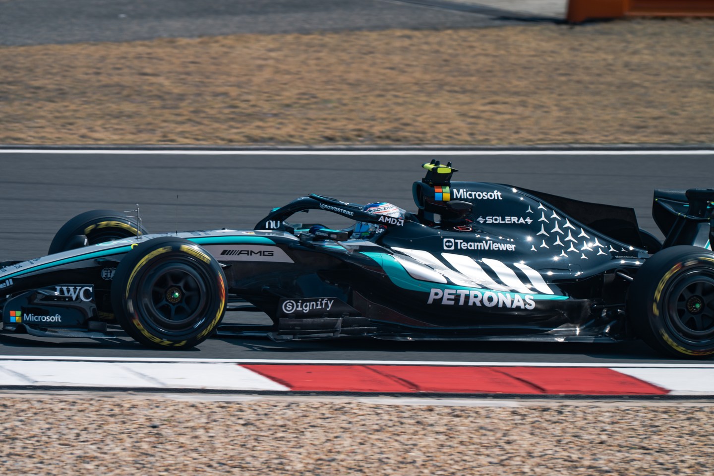 Mercedes Formula 1 car on the circuit in Shanghai