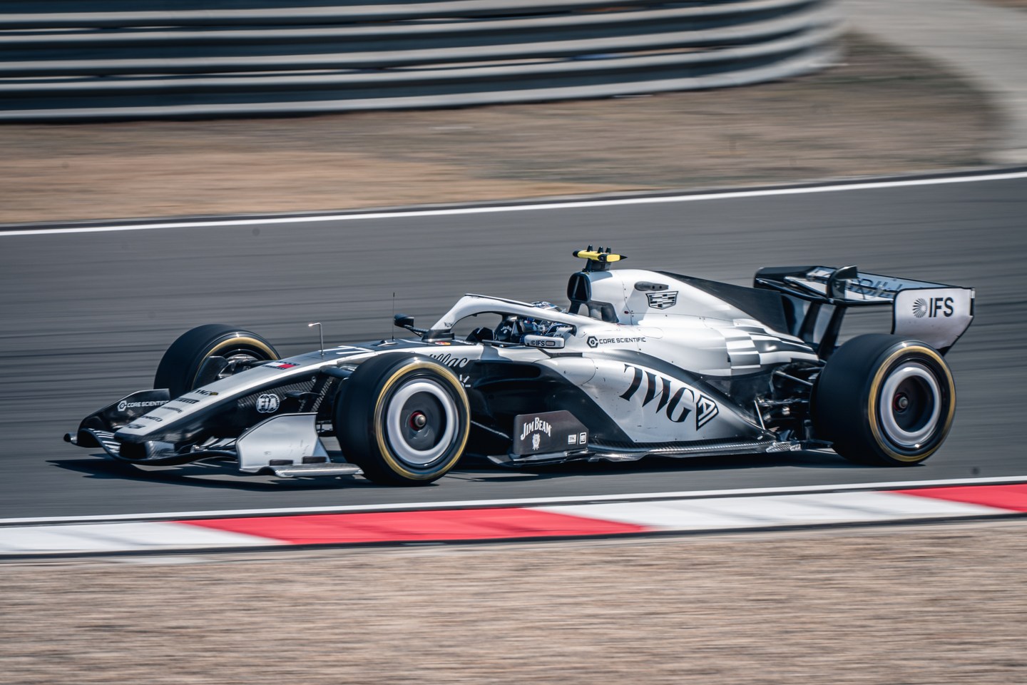 Cadillac Formula 1 car on the circuit in Shanghai
