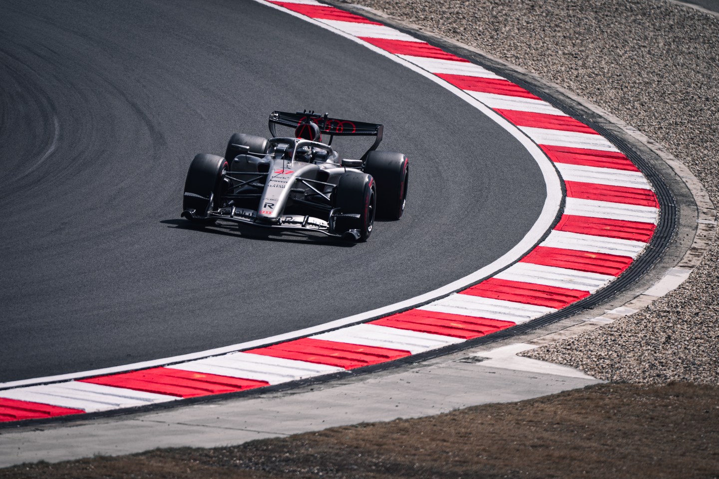 Audi Formula 1 car on the circuit in Shanghai