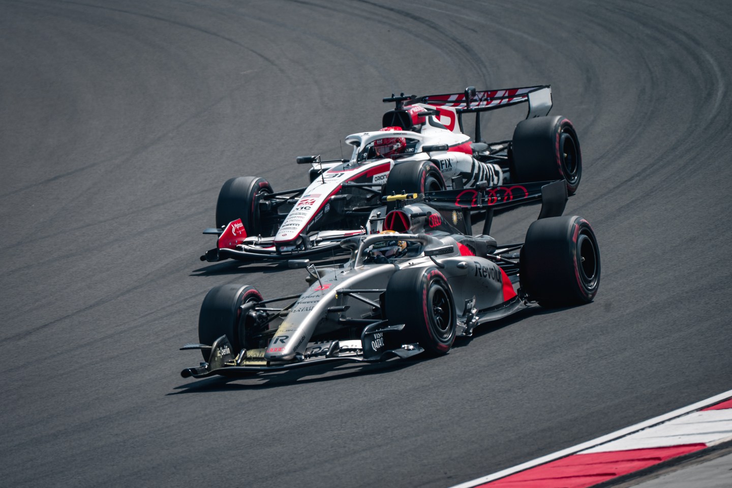 Haas Formula 1 car on the circuit in Shanghai