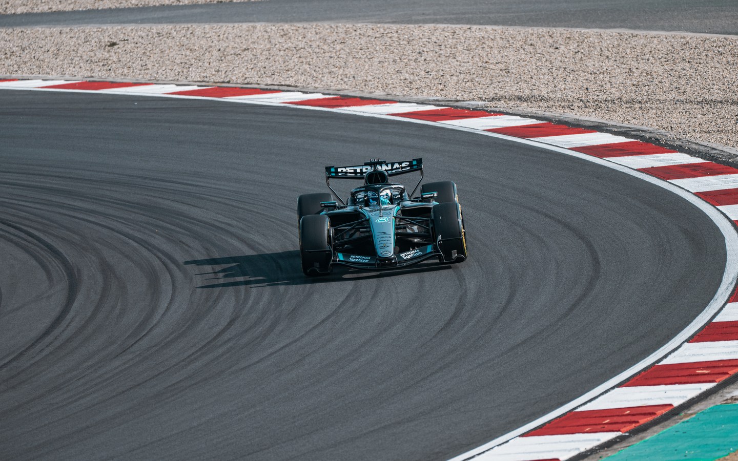 Mercedes Formula 1 car on the circuit in Shanghai