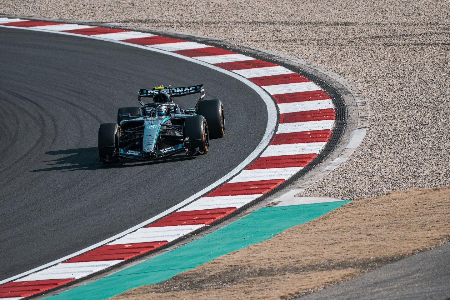 Mercedes Formula 1 car on the circuit in Shanghai