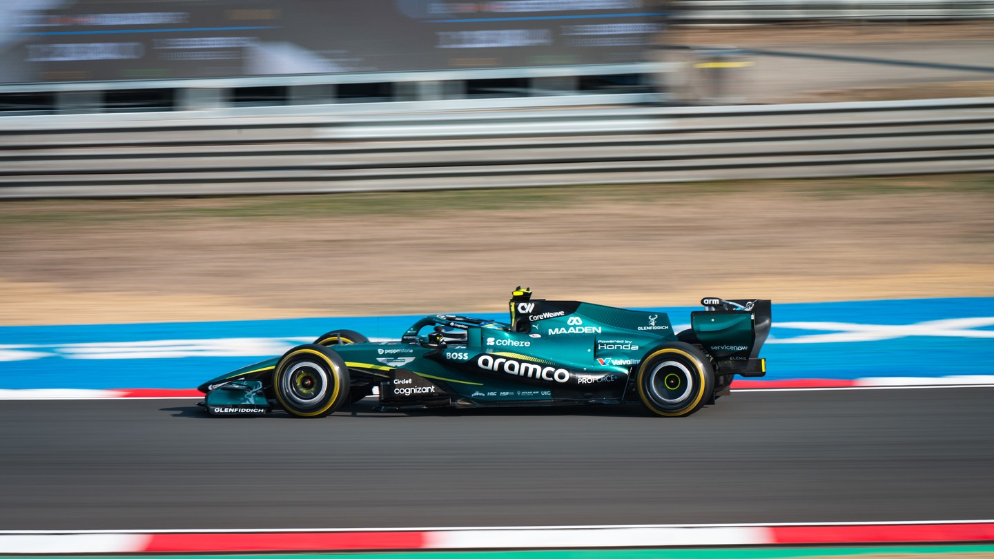 Aston Martin Formula 1 car on the circuit in Shanghai