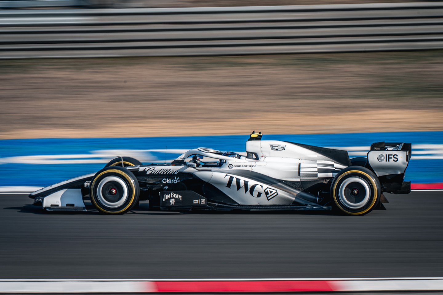 Cadillac Formula 1 car on the circuit in Shanghai