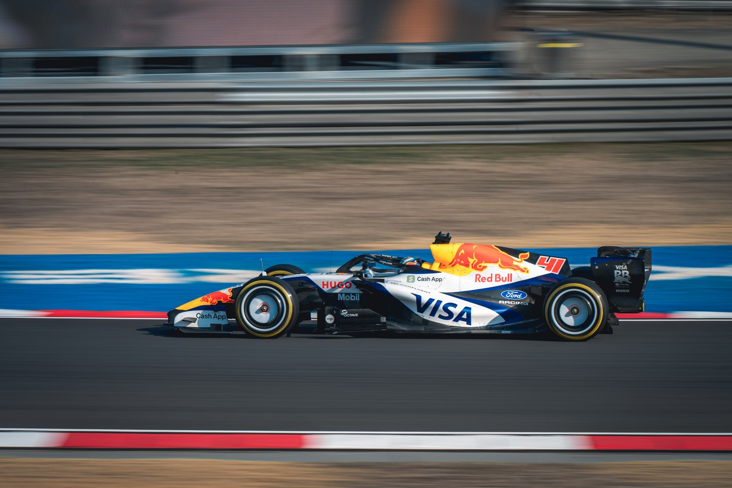 Racing Bulls Formula 1 car on the circuit in Shanghai