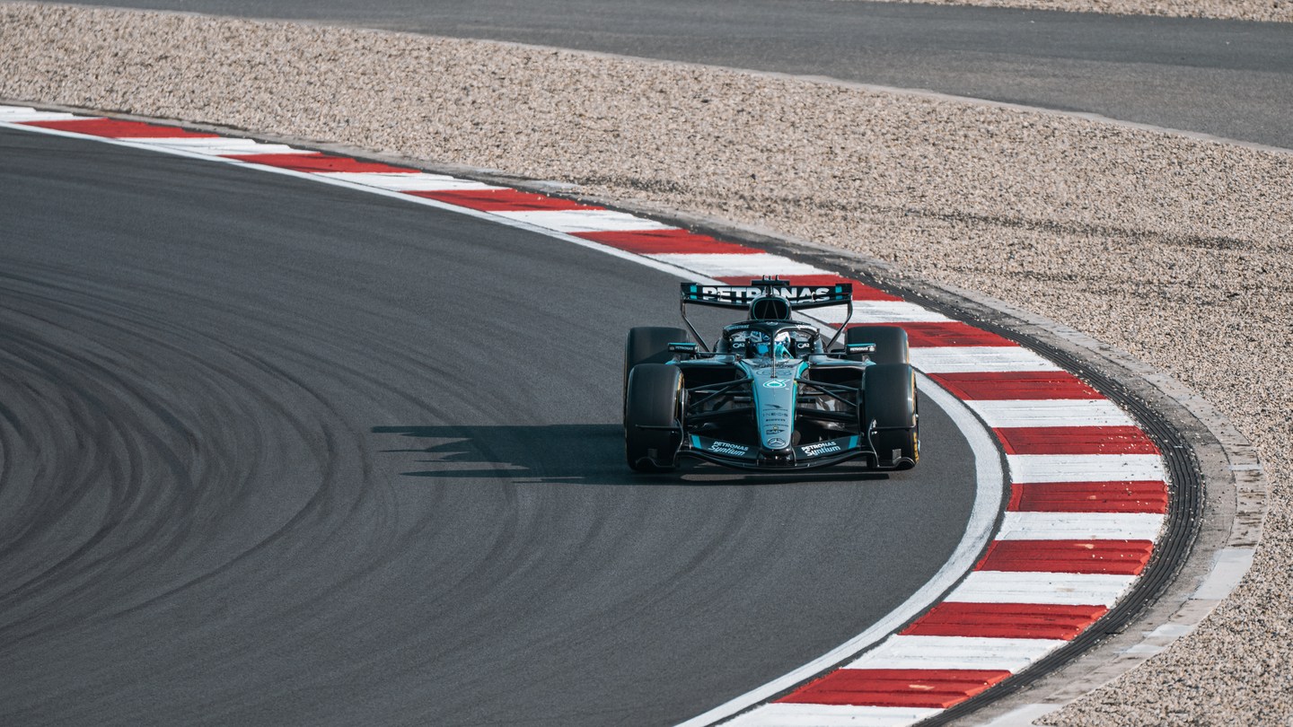 Mercedes Formula 1 car on the circuit in Shanghai