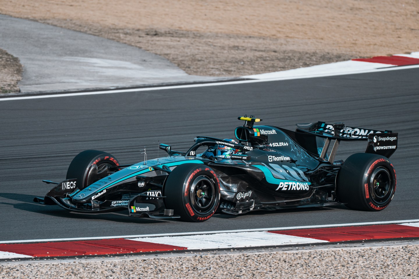 Mercedes Formula 1 car on the circuit in Shanghai